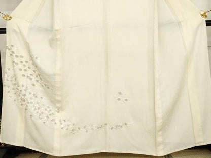平和屋着物▽訪問着　単衣　総刺繍　枝花文　金糸　正絹　逸品　AABI7228cs