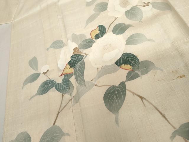 平和屋着物▽生紬　訪問着　単衣　友禅　枝花文　正絹　逸品　AABI7229cs