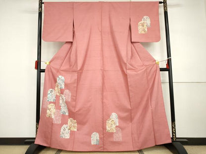 平和屋着物▽白山紬　訪問着　単衣　草花文　正絹　逸品　AABI7230cs