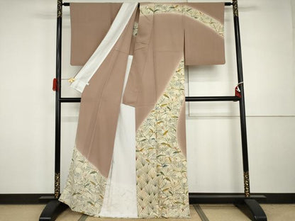 平和屋着物▽訪問着　単衣　型染め　枝葉文　暈し染め　正絹　逸品　AABI7231cs