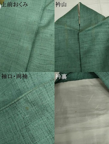 平和屋着物▽上質な紬　単衣　色無地　木賊色　正絹　逸品　AABI7234cs