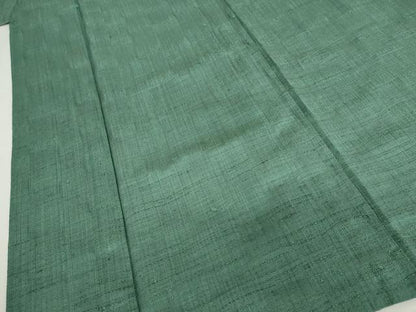 平和屋着物▽上質な紬　単衣　色無地　木賊色　正絹　逸品　AABI7234cs