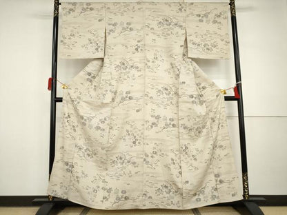 平和屋着物▽上質な紬　単衣　風景草花文　さが美扱い　正絹　逸品　AABI7236cs
