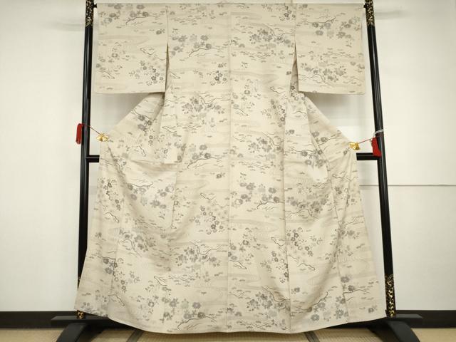 平和屋着物▽上質な紬　単衣　風景草花文　さが美扱い　正絹　逸品　AABI7236cs