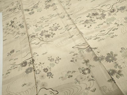 平和屋着物▽上質な紬　単衣　風景草花文　さが美扱い　正絹　逸品　AABI7236cs
