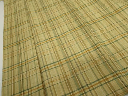 平和屋着物▽上質な紬　単衣　格子　正絹　逸品　AABI7237cs