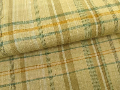 平和屋着物▽上質な紬　単衣　格子　正絹　逸品　AABI7237cs