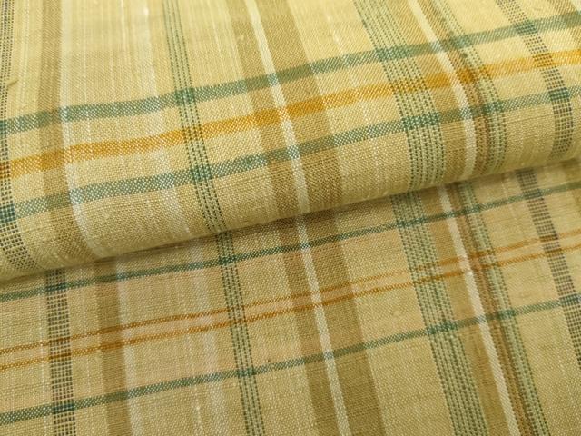 平和屋着物▽上質な紬　単衣　格子　正絹　逸品　AABI7237cs