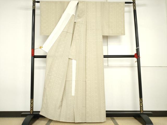 平和屋着物▽本塩沢　単衣　110亀甲　麻の葉間道　正絹　逸品　AABI7238cs