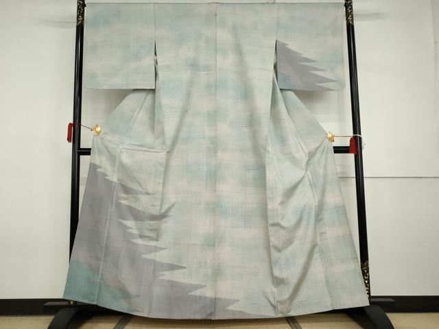 平和屋着物▽訪問着　単衣　紬地　霞文　正絹　逸品　AABI7240cs