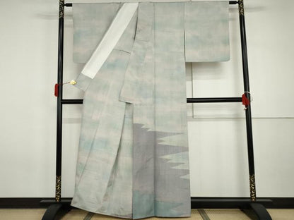 平和屋着物▽訪問着　単衣　紬地　霞文　正絹　逸品　AABI7240cs