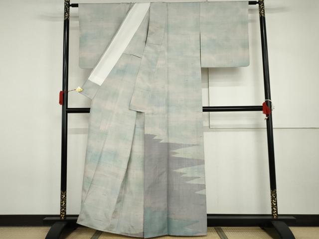 平和屋着物▽訪問着　単衣　紬地　霞文　正絹　逸品　AABI7240cs