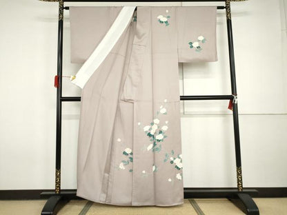 平和屋着物▽訪問着　単衣　枝花文　正絹　逸品　AABI7241cs
