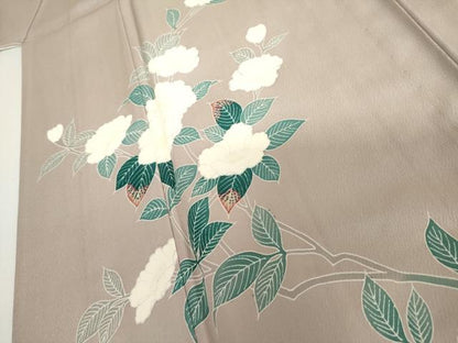 平和屋着物▽訪問着　単衣　枝花文　正絹　逸品　AABI7241cs