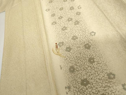 平和屋着物▽訪問着　単衣　刺繍　舞花間道　暈し染め　金糸　銀彩　正絹　逸品　AABI7242cs