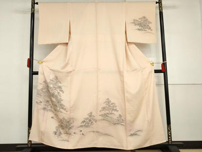 平和屋着物▽訪問着　単衣　手描き　風景草花文　暈し染め　正絹　逸品　未使用　AABI7243cs