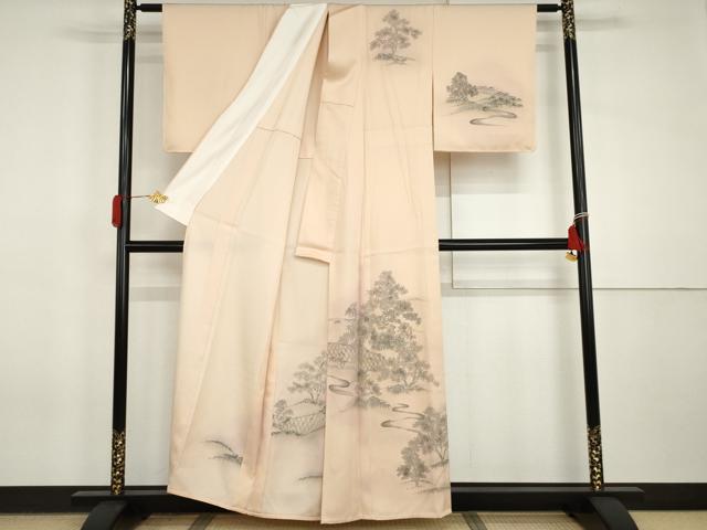平和屋着物▽訪問着　単衣　手描き　風景草花文　暈し染め　正絹　逸品　未使用　AABI7243cs