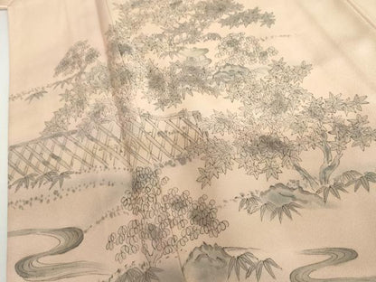平和屋着物▽訪問着　単衣　手描き　風景草花文　暈し染め　正絹　逸品　未使用　AABI7243cs