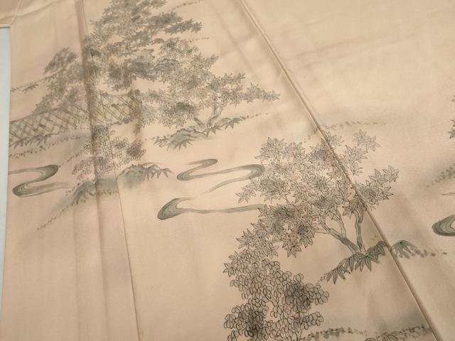 平和屋着物▽訪問着　単衣　手描き　風景草花文　暈し染め　正絹　逸品　未使用　AABI7243cs