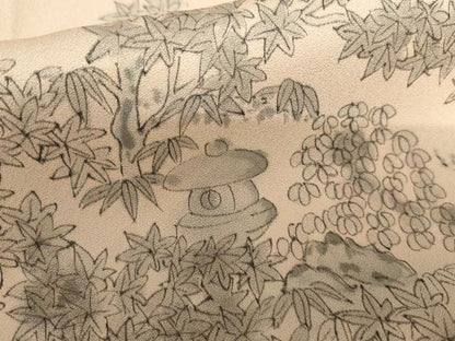 平和屋着物▽訪問着　単衣　手描き　風景草花文　暈し染め　正絹　逸品　未使用　AABI7243cs