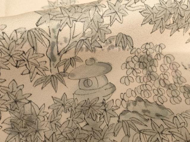 平和屋着物▽訪問着　単衣　手描き　風景草花文　暈し染め　正絹　逸品　未使用　AABI7243cs