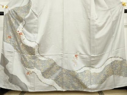 平和屋着物▽訪問着　単衣　絞り　刺繍　花篭文　金糸　金彩　正絹　逸品　AABI7244cs