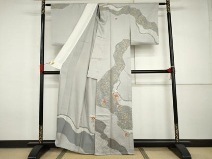 平和屋着物▽訪問着　単衣　絞り　刺繍　花篭文　金糸　金彩　正絹　逸品　AABI7244cs