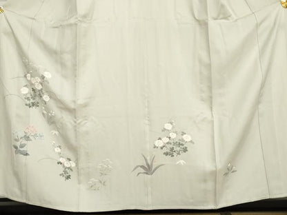 平和屋着物▽訪問着　単衣　友禅　刺繍　草花文　正絹　逸品　AABI7247cs