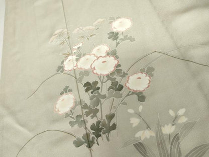 平和屋着物▽訪問着　単衣　友禅　刺繍　草花文　正絹　逸品　AABI7247cs