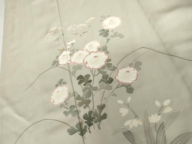 平和屋着物▽訪問着　単衣　友禅　刺繍　草花文　正絹　逸品　AABI7247cs