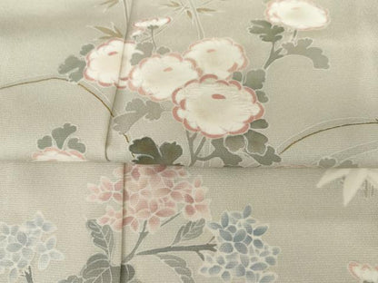 平和屋着物▽訪問着　単衣　友禅　刺繍　草花文　正絹　逸品　AABI7247cs