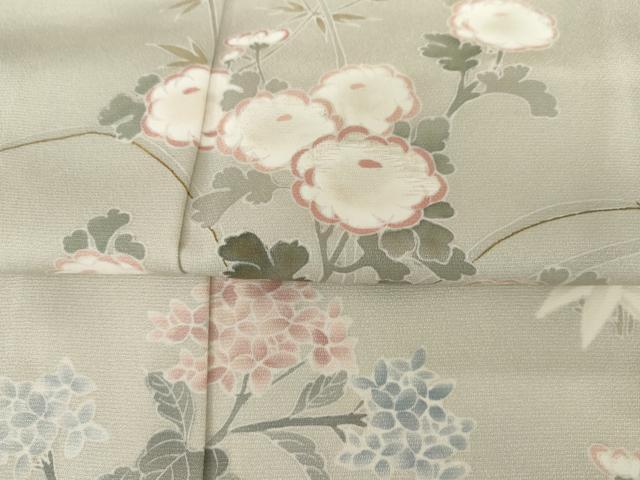 平和屋着物▽訪問着　単衣　友禅　刺繍　草花文　正絹　逸品　AABI7247cs