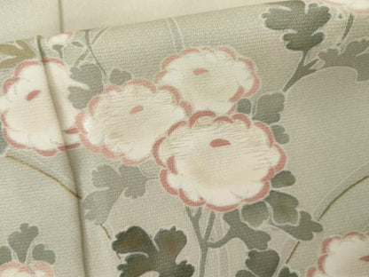 平和屋着物▽訪問着　単衣　友禅　刺繍　草花文　正絹　逸品　AABI7247cs