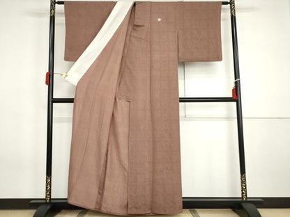 平和屋着物▽上質な色無地　単衣　幾何学花地紋　鴇浅葱色　正絹　逸品　AABI7248cs