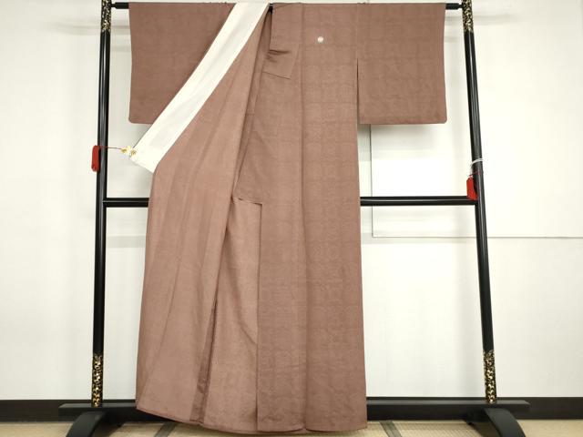 平和屋着物▽上質な色無地　単衣　幾何学花地紋　鴇浅葱色　正絹　逸品　AABI7248cs