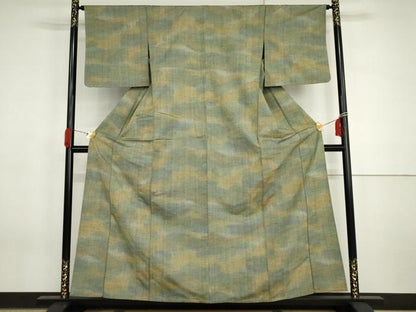 平和屋着物▽上質な紬　単衣　霞紋　正絹　逸品　AABI7249cs