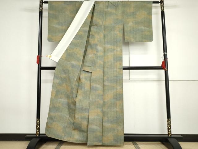 平和屋着物▽上質な紬　単衣　霞紋　正絹　逸品　AABI7249cs