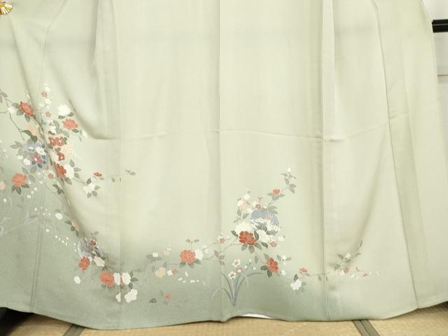 平和屋着物▽訪問着　単衣　友禅　雪輪枝花文　暈し染め　正絹　逸品　AABI7251cs
