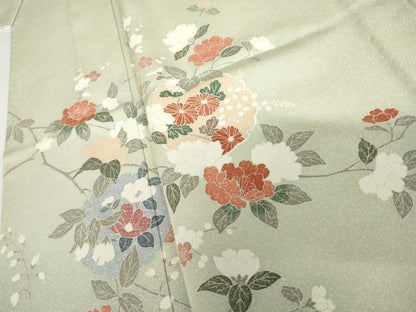 平和屋着物▽訪問着　単衣　友禅　雪輪枝花文　暈し染め　正絹　逸品　AABI7251cs