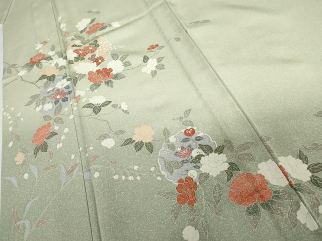 平和屋着物▽訪問着　単衣　友禅　雪輪枝花文　暈し染め　正絹　逸品　AABI7251cs