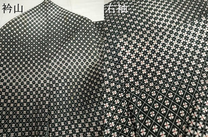 平和屋着物▽小紋　単衣　花菱文　黒地　洗える着物　AABI7254cs