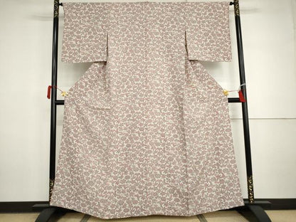 平和屋着物▽上質な小紋　単衣　型染め　花蝶文　正絹　逸品　AABI7257cs
