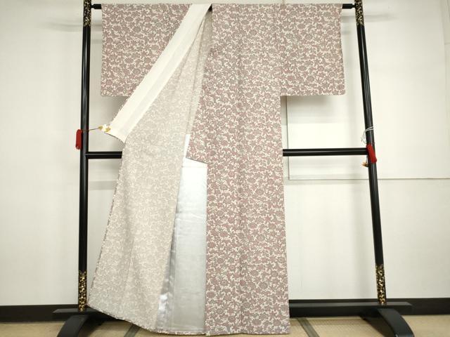 平和屋着物▽上質な小紋　単衣　型染め　花蝶文　正絹　逸品　AABI7257cs