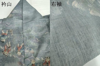平和屋着物▽上質な紬　単衣　童子遊び　正絹　逸品　AABI7258cs
