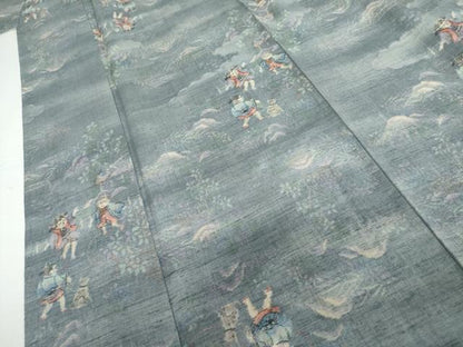 平和屋着物▽上質な紬　単衣　童子遊び　正絹　逸品　AABI7258cs