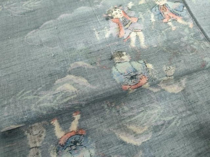 平和屋着物▽上質な紬　単衣　童子遊び　正絹　逸品　AABI7258cs