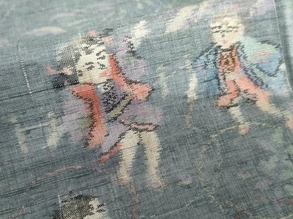 平和屋着物▽上質な紬　単衣　童子遊び　正絹　逸品　AABI7258cs