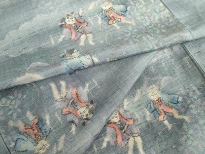 平和屋着物▽上質な紬　単衣　童子遊び　正絹　逸品　AABI7258cs