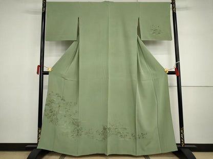 平和屋着物▽訪問着　単衣　中国三大刺繍　スワトウ刺繍　汕頭刺繍　松竹梅風景文　正絹　逸品　AABI7259cs