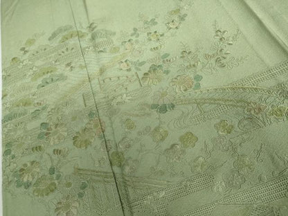 平和屋着物▽訪問着　単衣　中国三大刺繍　スワトウ刺繍　汕頭刺繍　松竹梅風景文　正絹　逸品　AABI7259cs